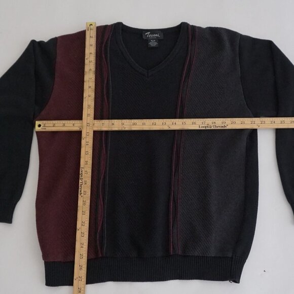 Vintage '90S Tosani Black Maroon Eclectic Grandpa 100% Cotton V-Neck Sweater M - Picture 3 of 10